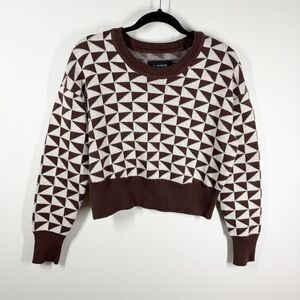 11 Honore Justina Houndstooth Sweater Size‎ 12 Brown Cream Cropped Wool Blend